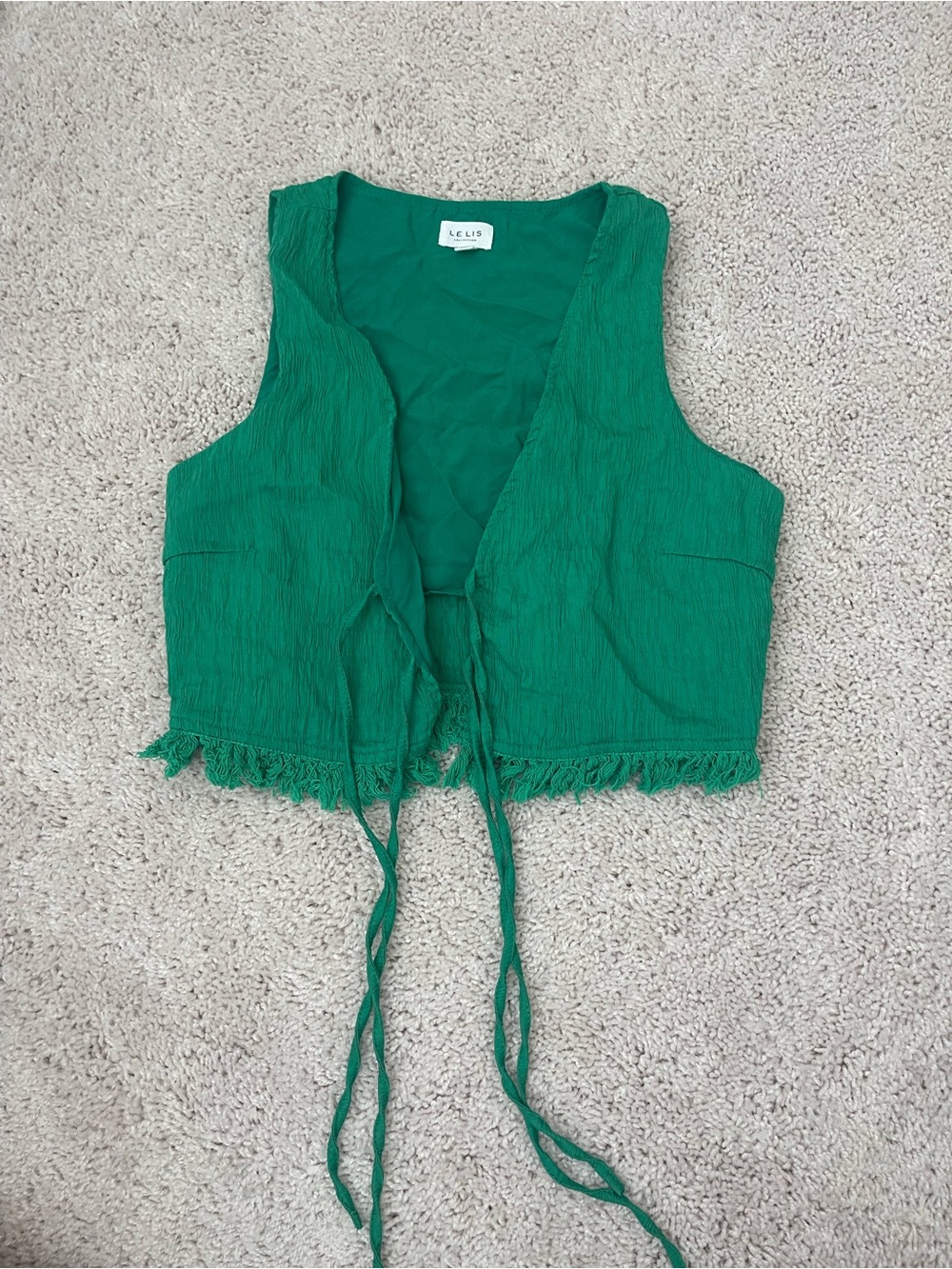 Le Lis Emerald Green Tie-Front Cropped Vest